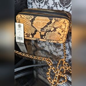 Tory BurchFleming Mini Snake-Print Double-Zip Crossbody Bag
